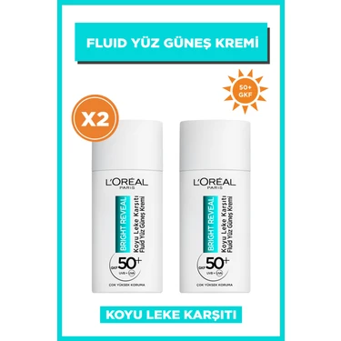 L'oréal Paris 2'li Bright Reveal Spf 50+ Koyu Leke Karşıtı Fluid Günlük Yüz Güneş Kremi