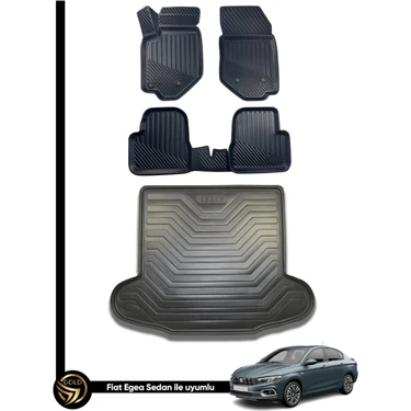 Gold Fiat Egea 3D Havuzlu Oto Paspas Sedan + Bagaj Havuzu Lila Ikili