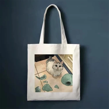 Songli 25 40X42CM 15.8X16.54IN Sevimli Kedi Alışveriş Çantası Alışveriş Çantaları Tote Kanvas Çanta