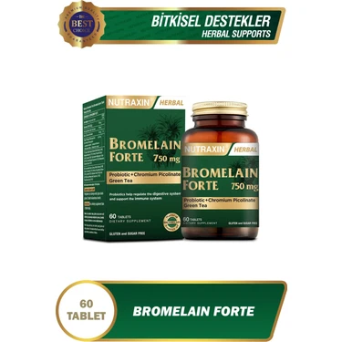 Nutraxin Bromelain Forte 750 mg 60 Tablet Bromelain Krom