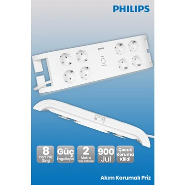 Philips SPN3080B 2 Metre 8'li Akım Korumalı