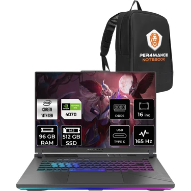 Asus Rog Strix G16 Intel Core I9 14900HX 96GB 512GB SSD RTX4070/8GB 165Hz 16" Fhd+ Fdos Taşınabilir