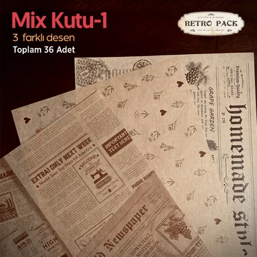 Retro Pack 1 Kutuda 36 Adet Desenli Yağlı Sunum Kağıdı 3 Farklı Desen Mix