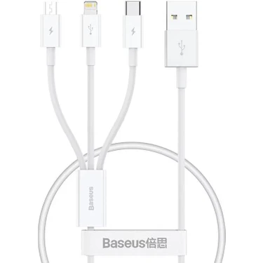 Baseus 3in1 Micro Type-C iPhone Şarj Kablo Kısa Powerbank Kablosu Iphone 11 12 13 14 15 Pro Max