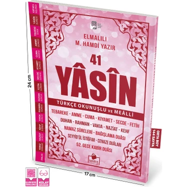 Pembe Kapak 41 Yasin-i Şerif Türkçe Okunuşlu ve Mealli (Orta