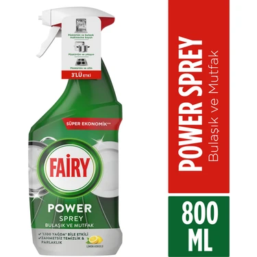 Fairy Power Sprey, 3’ü 1 arada, Bulaşıklarınız Ve Mutfağınız Için Zahmetsiz Temizlik Ve Parlaklık,