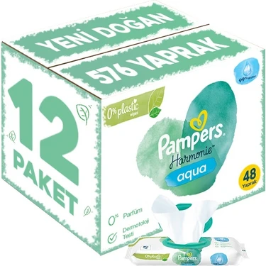 Prima Pampers Harmonie Islak Havlu Mendil Aqua Pure 48 Yaprak 12 Li Set (576 Yaprak) Organik