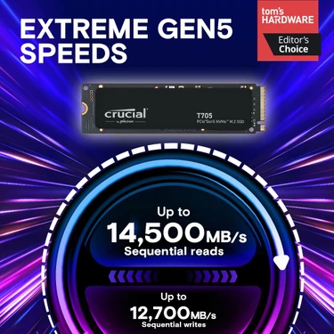 Crucial T705 2TB PCIe Gen5 NVMe M.2 SSD (14500-12700 MBs) Fiyatı