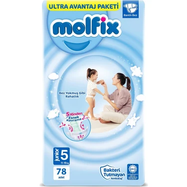 Molfix Bebek Bezi 3D 5 Beden Junior 11-18 Kg 78li Ultra Fırsat