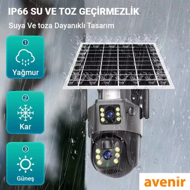 Avenir AV-M12 4g Sim Kartlı 4mp 2 Kameralı Solar Panelli Güneş Enerjili Ptz 360° Dönebilen