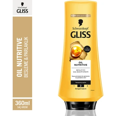 Gliss Oil Nutritive  Omega 9 ve Marula Yağı içeren Besleyici Saç Bakım Kremi 360 ml Yıpranmış