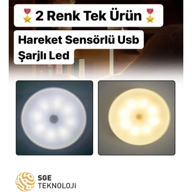 Sge Teknoloji 16 LED 2 RENK 5 MODLU BEYAZ VE GÜN IŞIĞI Hareket Sensörlü type-c şarjlı Led Lamba
