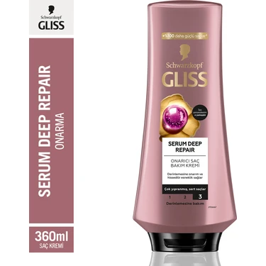 Gliss Serum Deep Repair  Hyalüron İksiri &  Kızılcık Onarıcı Saç Bakım Kremi 360 ml Yıpranmış Sert