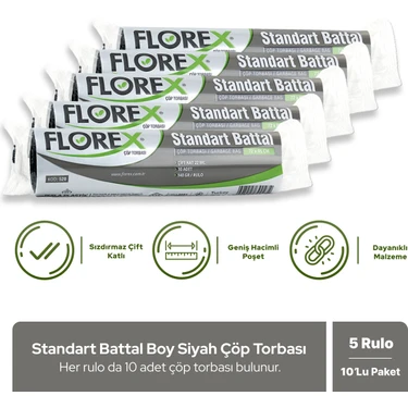 Florex Standart Battal Boy Siyah Çöp Poşeti x 5