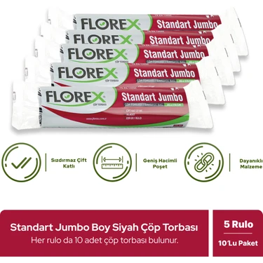 Florex Standart Jumbo Boy Siyah Çöp Poşeti x 5