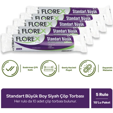 Florex Standart Büyük Boy Siyah Çöp Poşeti x 5