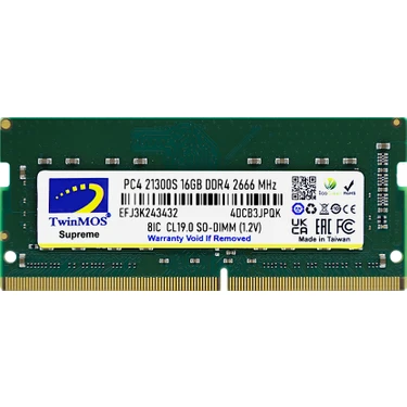 TwinMOS DDR4 16GB 2666MHz Notebook Ram (MDD416GB2666N) Fiyatı