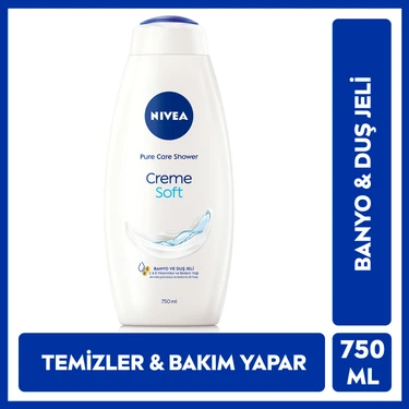 NIVEA Creme Soft Kremsi Dokunuş Banyo Ve Duş Jeli 750ml, Vücut Nemlendirici, Pürüzsüz Cilt, Badem