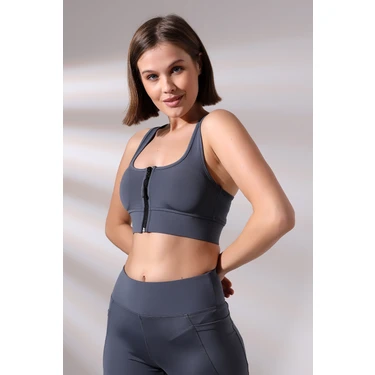 Emfure Pedli Fermuarlı Spor Büstiyer - Sports Bra / Crop Destekli Spor