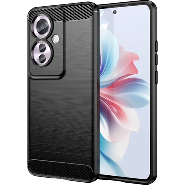 Laimtop Oppo RENO11 F Için Yumuşak Karbon Fiber Fırçalanmış Tpu Telefon Kılıfı - Siyah (Yurt