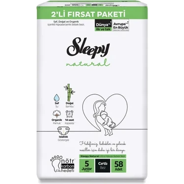 Sleepy Bebek Bezi Natural 5 Beden Junior 11-18 Kg 58li Fırsat