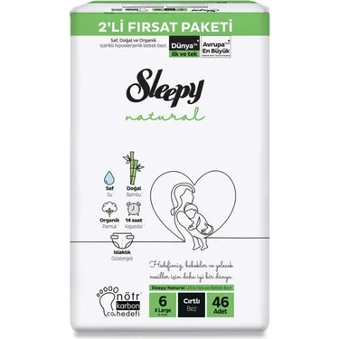 Sleepy Bebek Bezi Natural 6 Beden Xlarge 15-25 Kg 46lı Fırsat