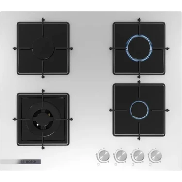 Bosch PNH6C2O12O 4 Gözlü Gazlı Ankastre Ocak Beyaz Renk Cam Yüzey ile Enerji