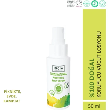 INCIA %100 Doğal Koruyucu Vücut Losyonu Sprey Yenidoğan Bebek Çocuk Için Limon Okaliptus Vegan 50