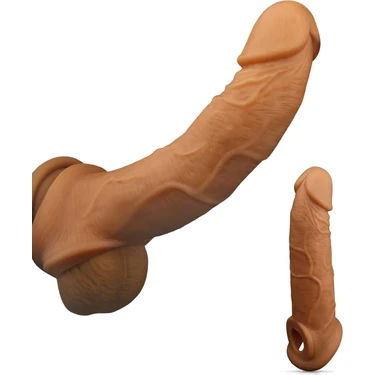 Lolita Shop Ultra Gerçekçi Penis Dokusu Testise Geçirmeli 4.5 cm Uzatmalı Dolgulu 20 cm Realistik