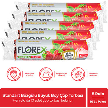 Florex Büzgülü Çilek Kokulu Büyük Boy Çöp Poşeti x 5