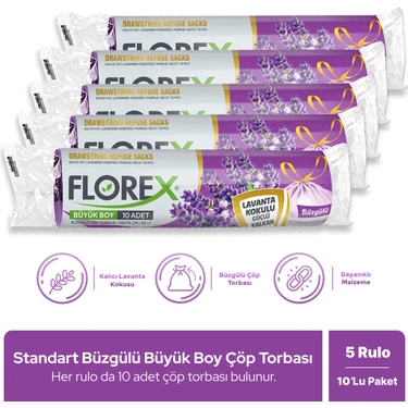 Florex Büzgülü Lavanta Kokulu Büyük Boy Çöp Poşeti x 5