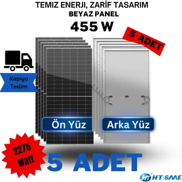 HT-Saae 455WP Yüksek Verimli Monokristal Half-Cut Beyaz Arka Kapaklı Ekonomik Güneş Paneli 5'li Set