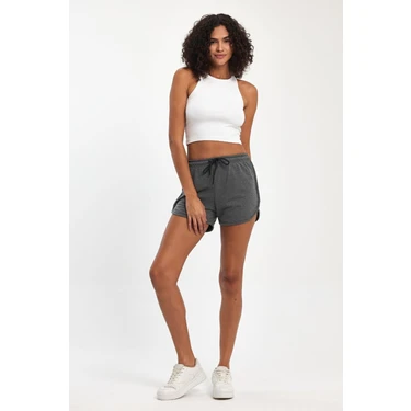 Comeor Kadın Yırtmaçlı Penye Kumaş Regular Fit Antrasit Kısa Mini Günlük