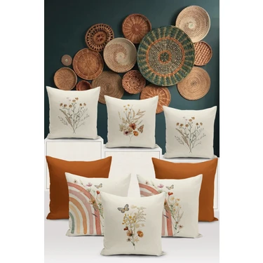 Bertille Home Flower/vintage Serisi Çift Tarafı Dijital Baskılı  8'li Kırlent Kılıfı Seti  (Cushion