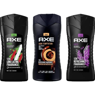 Axe Excite Duş Jeli & Dark Temptation Duş Jeli & Africa 3in1 Erkek Duş Jeli 250ML 3lü