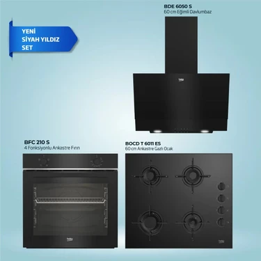 Beko Black Star 3'lü Ankastre Set 5 Modern Tasarımlı Siyah Renk Gazlı Ocak BFC 210 S - Bocd T 6011