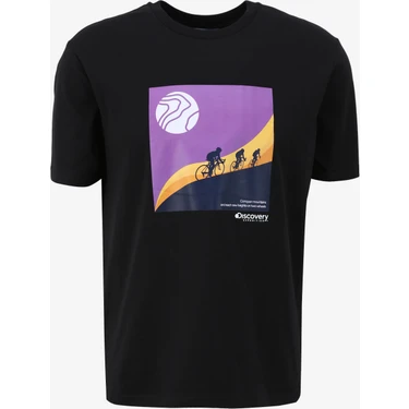 Discovery Expedition Siyah Erkek Bisiklet Yaka Relaxed Baskılı T-Shirt