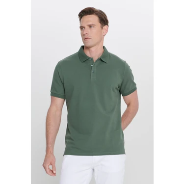 ALTINYILDIZ CLASSICS Erkek Haki %100 Pamuk Kıvrılmaz Polo Yaka Slim Fit Dar Kesim