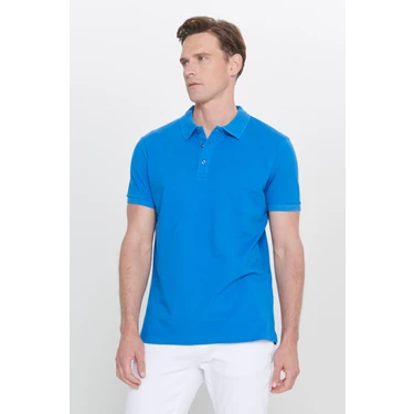 ALTINYILDIZ CLASSICS Erkek Royal Mavi %100 Pamuk Kıvrılmaz Polo Yaka Slim Fit Dar Kesim