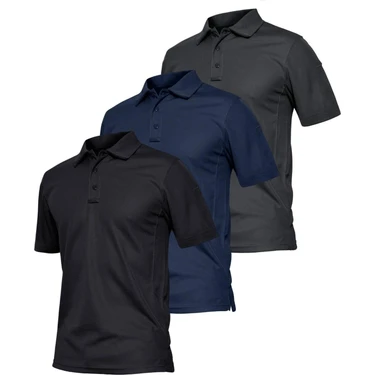 Ghassy Co. Erkek 3'lü Set Taktik Polo Yaka Gömlek Hızlı Kuruma Nem Emici Pique Jersey Golf