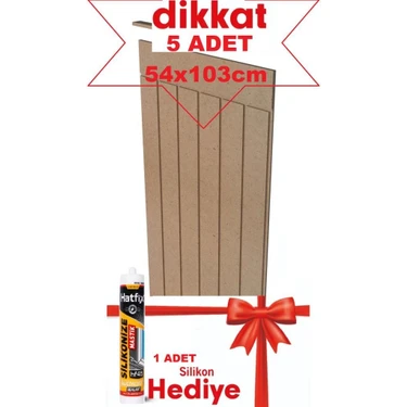 Renkli Duvarlar 5 Adet  54 x 103 cm Hediyeli Dekoratif Duvar Paneli  Boyanabilir Ahşap 6 mm Ham Mdf