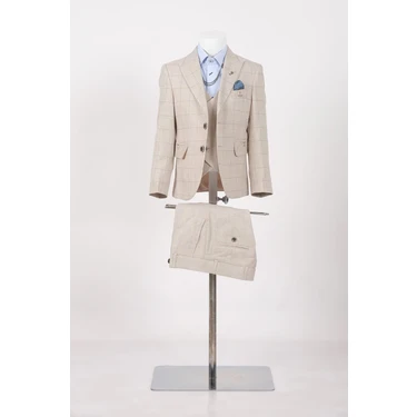Doctor Junior Kareli Erkek Çocuk Takım Elbise Gömleksiz Slim Fit Poliviskon Kumaş