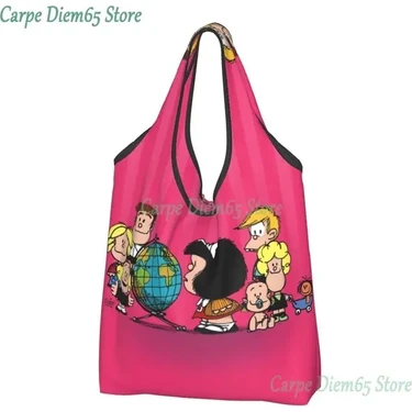 Songli 20 Alışveriş Çantası Vintage Mafalda Manga Bakkal Alışveriş Çantaları Kawaii Shopper Tote