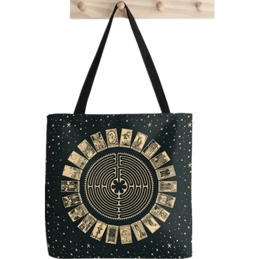 Songli F1504 Shopper Tarot Binbaşı Arcana Baskılı Tote Çanta Kadın Harajuku Shopper Çanta Kız Omuz