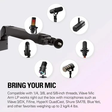 マイクアーム elgato WAVE MIC ARM LP 10AAN9901 Elgato Wave Mic Arm LP Mikrofon Kolu, Beyaz, Kablo Yönetimli