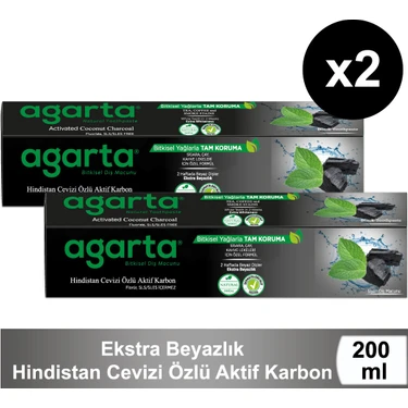 Agarta Doğal Hindistan Cevizi Özlü Aktif Karbon Diş Macunu 100 Ml/130 Gr X2