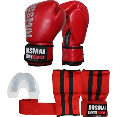 Dosmai Üçlü Boks Kick Boks Muay Thai Eldiveni Bandajlı Eldiven Ve Dişlik Seti