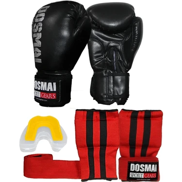 Dosmai Üçlü Boks Kick Boks Muay Thai Eldiveni Bandajlı Eldiven Ve Dişlik Seti