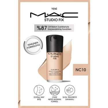 MAC STUDIO FIX FLUID SPF 15 Mat Fondöten 30 ml NC10 Doğal Mat Bitiş ve Yağsız