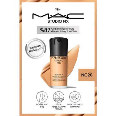 Mac 24 Saate Kadar Kalıcı Mat Fondöten - Studio Fix Fluid Spf15 - Renk: Nc20 -